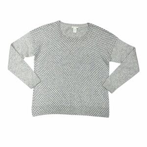 White + Warren Heather Gray Dot-Pattern Crewneck Sweater